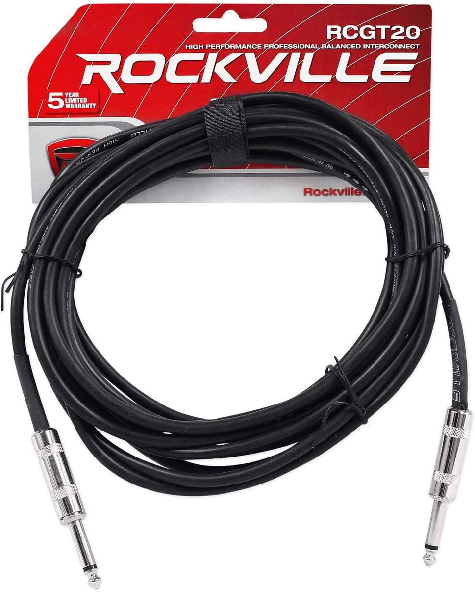 Rockville (6) RCGT20B 20フィート 1/4インチ TS to 1/4インチ TS 計器ケーブル - ブラック