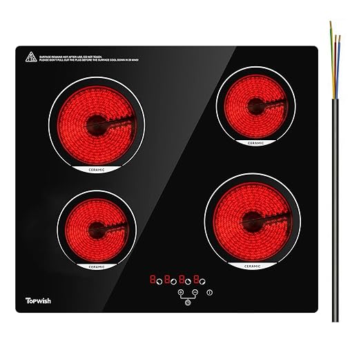TOPWISH 24 Inch Electric Cooktop, 4 Burners Built-in Electric Stove Top Hot Plate, 6000W Drop-in Ceramic Cooktop Kitchen Stoves with Touch Control, Safety Lock, Timer, 220-240v (Hard Wired No Plug)