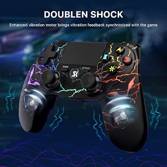 CHENGDAO Kabelloser Controller für PS4 Multi-Plattform Controller kompatibel mit PS4/Pro/Slim/PC/iOS/Android/MacOS mit Dual-Vibration/35-mm-Audio-Buchse/empfindlichem Touchpad (Schwarz)
