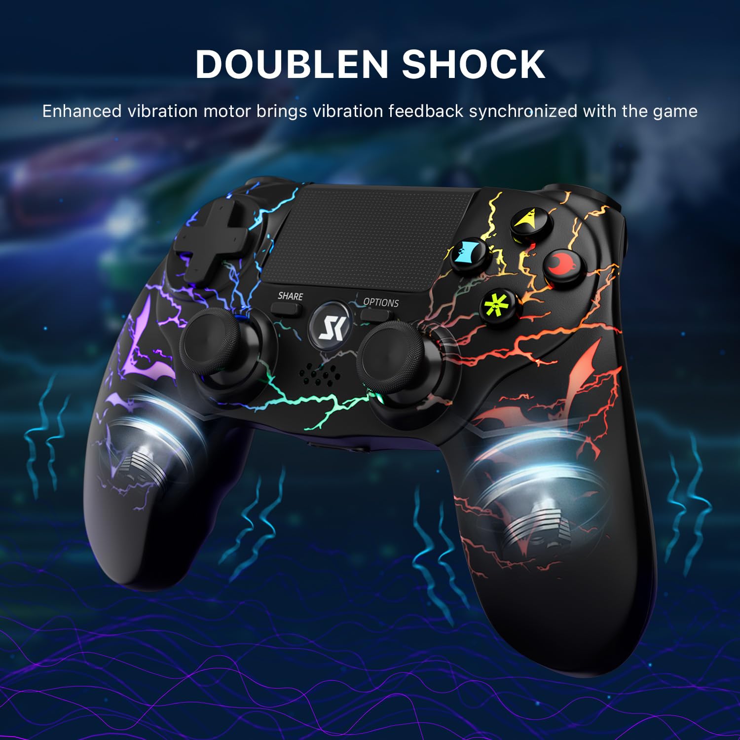 CHENGDAO CHENGDU Manette PS4 Sans Fil, Manette de Jeu pour PlayStation 4/Pro/Slim avec Éclairage RVB Réglable, Batterie 1000mAh, Capteur de Mouvement 6-Axes, Double Vibration, Jack Audio 3.5mm
