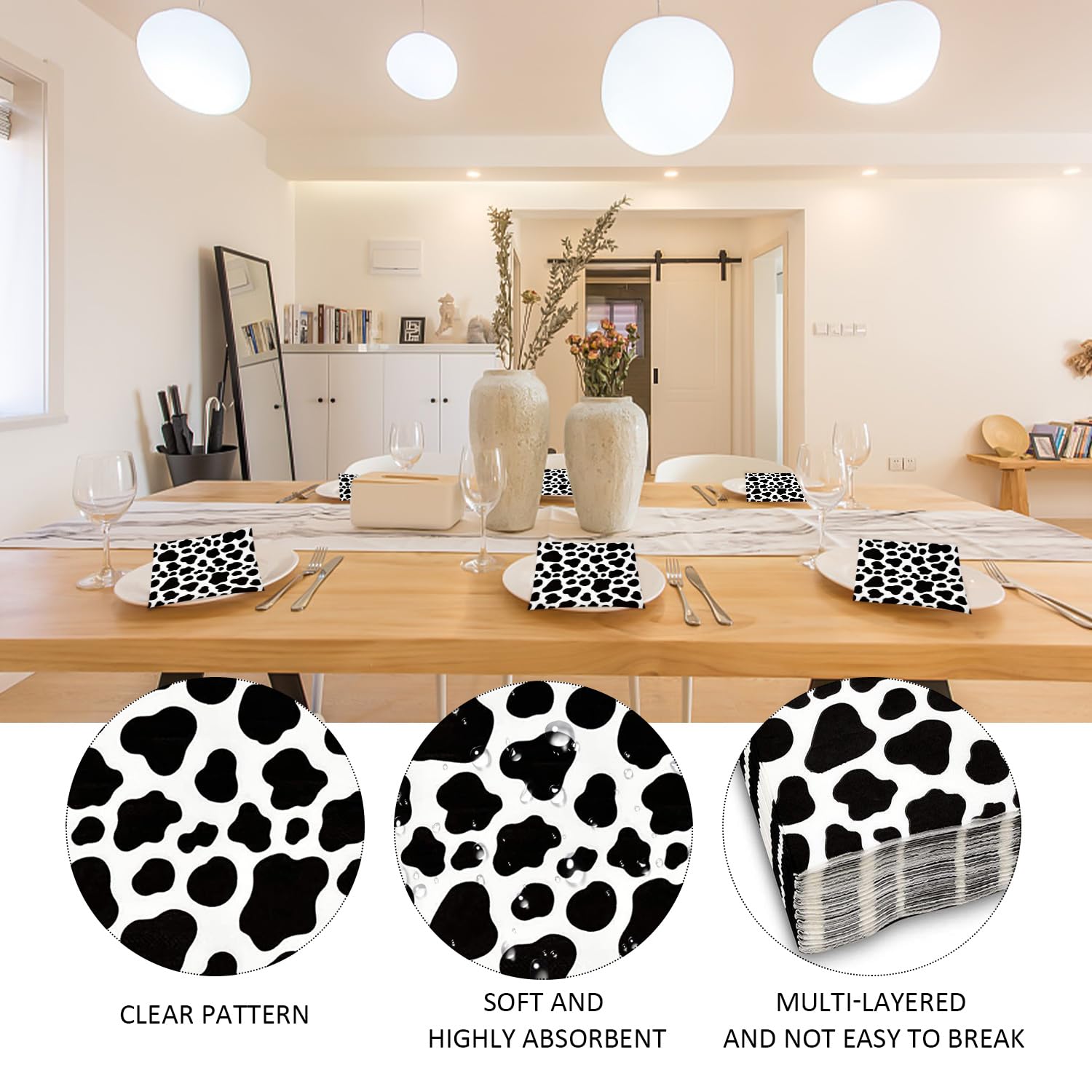 40 pañuelos de vaca, pañuelos para animales, decoración de vacas, suministros de fiesta, accesorios personalizados para fiestas, accesorios de decoración de la selva (negro)
