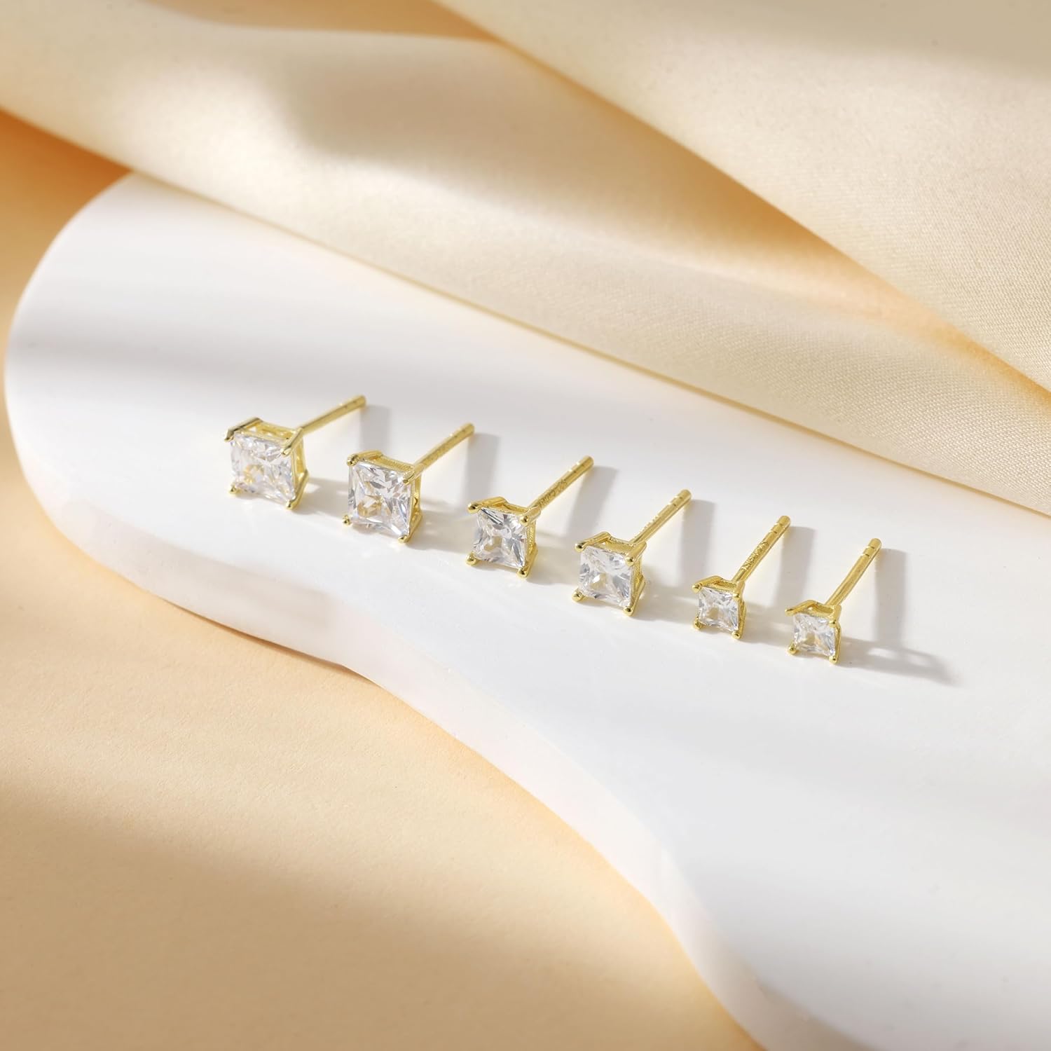 6 Pairs 14K Gold Plated Cubic Zirconia Earrings - S925 Silver Posts Hypoallergenic, Dainty Women’s Jewelry Set for Daily Wear & Gifting - Image 5