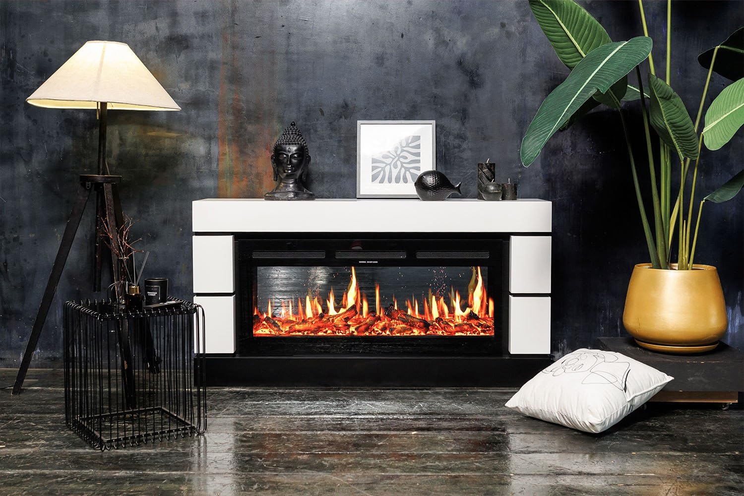 V-Art, Chimenea Eléctrica de Pared con Pantalla LCD, Efecto de Llama Realista de 5 Colores, Estufa con Tecnología de Visualización de Llamas 5D (101.6 cm)