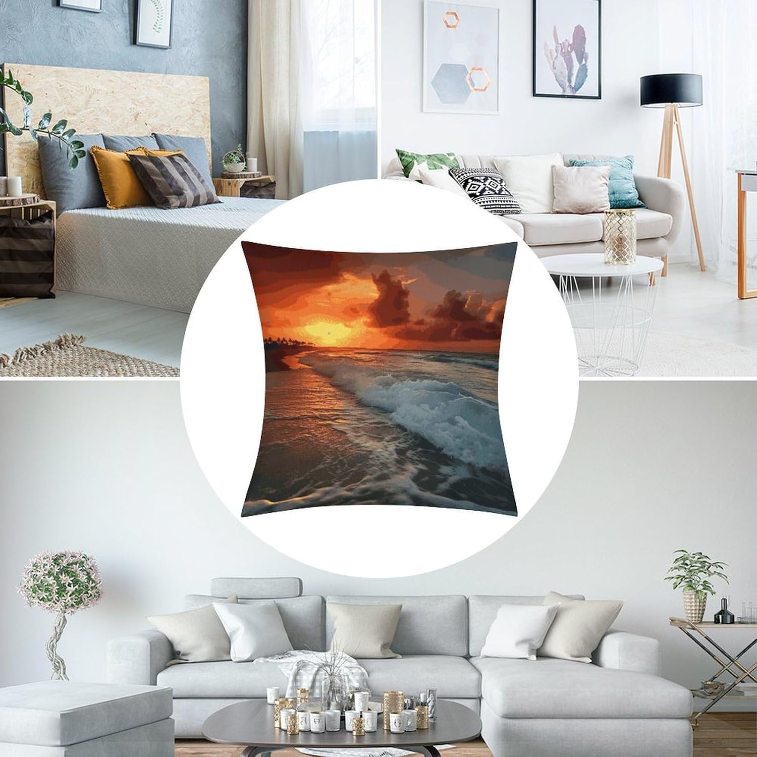 The Beach Sunset Pillow Protectors Cute Waterproof Pillow Cover Soft Skin-Friendly Cushion Case Decorative Square Cushion Cover for Couch Sofa Bed Living Room Bedroom