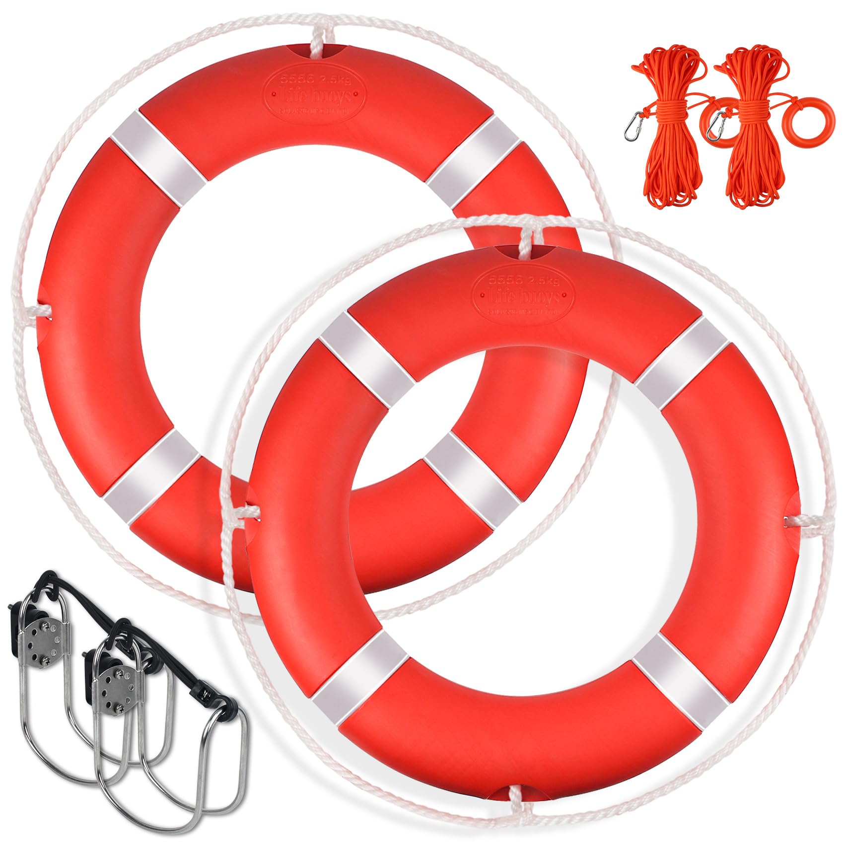 life ring, 23"/28" boat safety throw rings, life preserver ring with bracket and 98.5 ft floating rescue rope