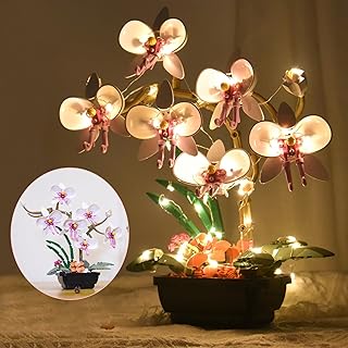 Orchid Plant Decor Building Set with LED String Light, Flower Botanical Collection Building Kits for Adults, Creative Orchid Building Blocks Toy Decor for Office Room Indoor(581Pcs)
