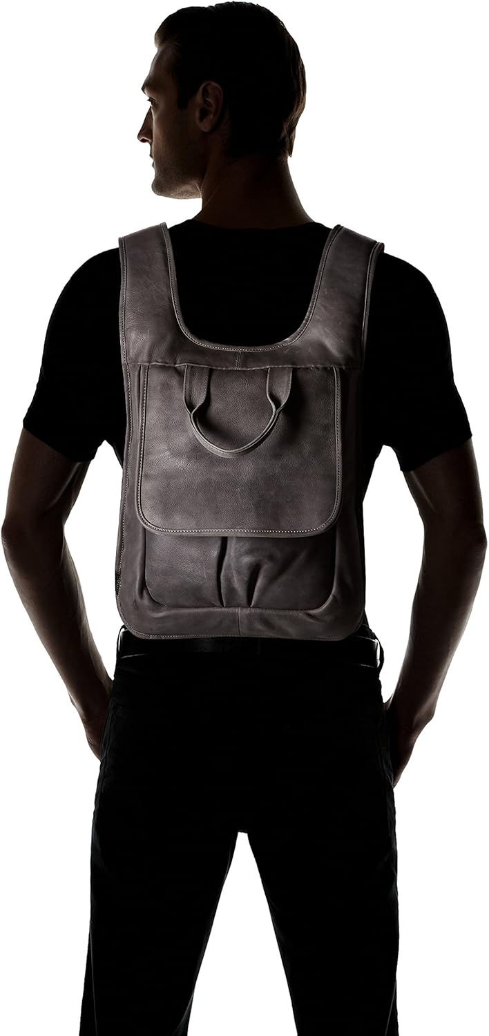 Piel Leather Slim Laptop Flap Backpack, Charcoal, One Size