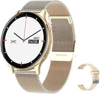 BASICF 1.32 HD Round Screen Bluetooth Call Smart Watch Men's Multi-function Sports Mode Waterproof Smart Watch New Golden mesh belt, Size : A(A,Pink silicone band)