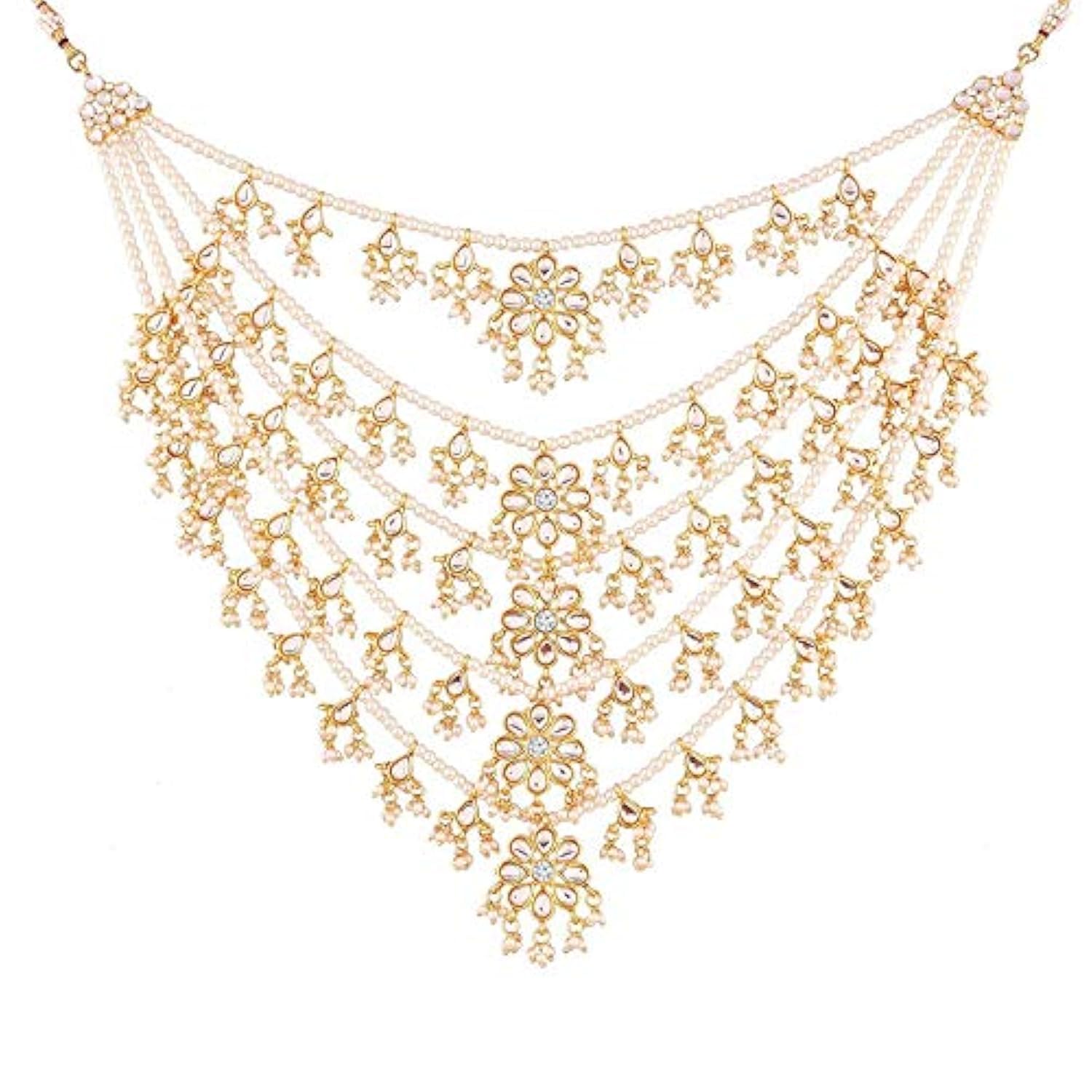 i jewels Designer Multi Stand Pearl & Kundan Maharaja Haar Groom Necklace Set for Men (MLP27W)-picture-25