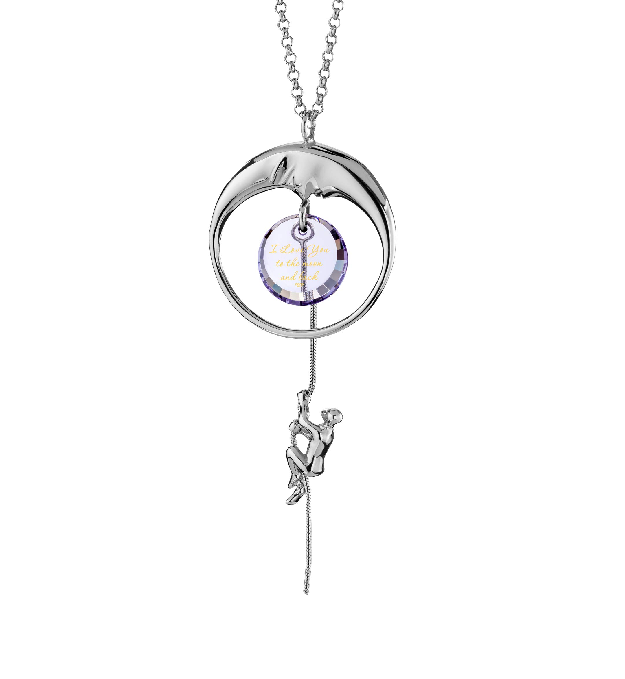 NanoStyle925 Silver I Love You to the Moon and Back Necklace 24k Gold Inscribed CZ Climbing Man Moon Pendant, 18"