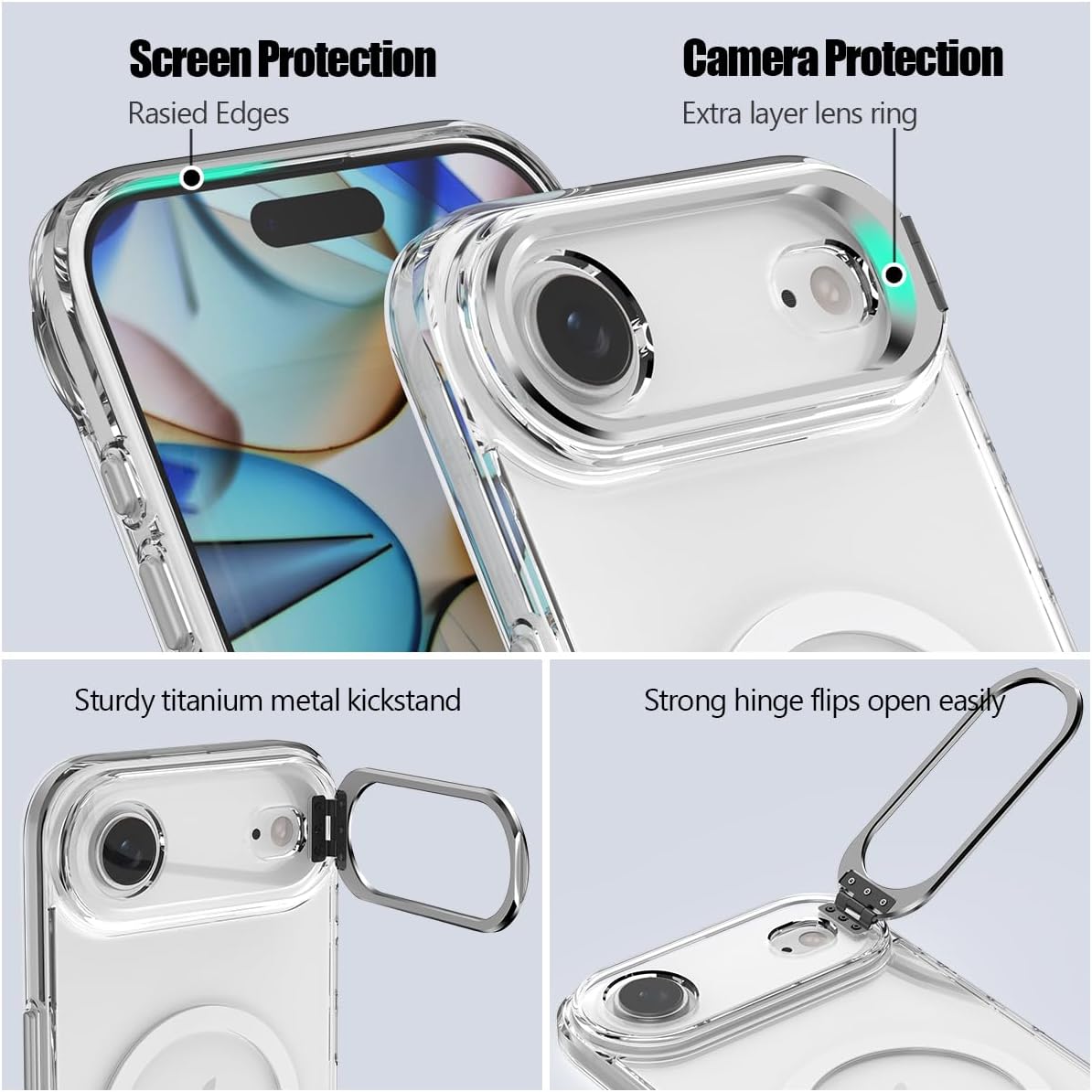 Nvollnoe for iPhone Air Case Compatible with MagSafe Military Grade Shockproof Heavy Duty Protective Adjustable Kickstand Matte Semi Clear Phone Case for iPhone Air(Clear) - Image 3