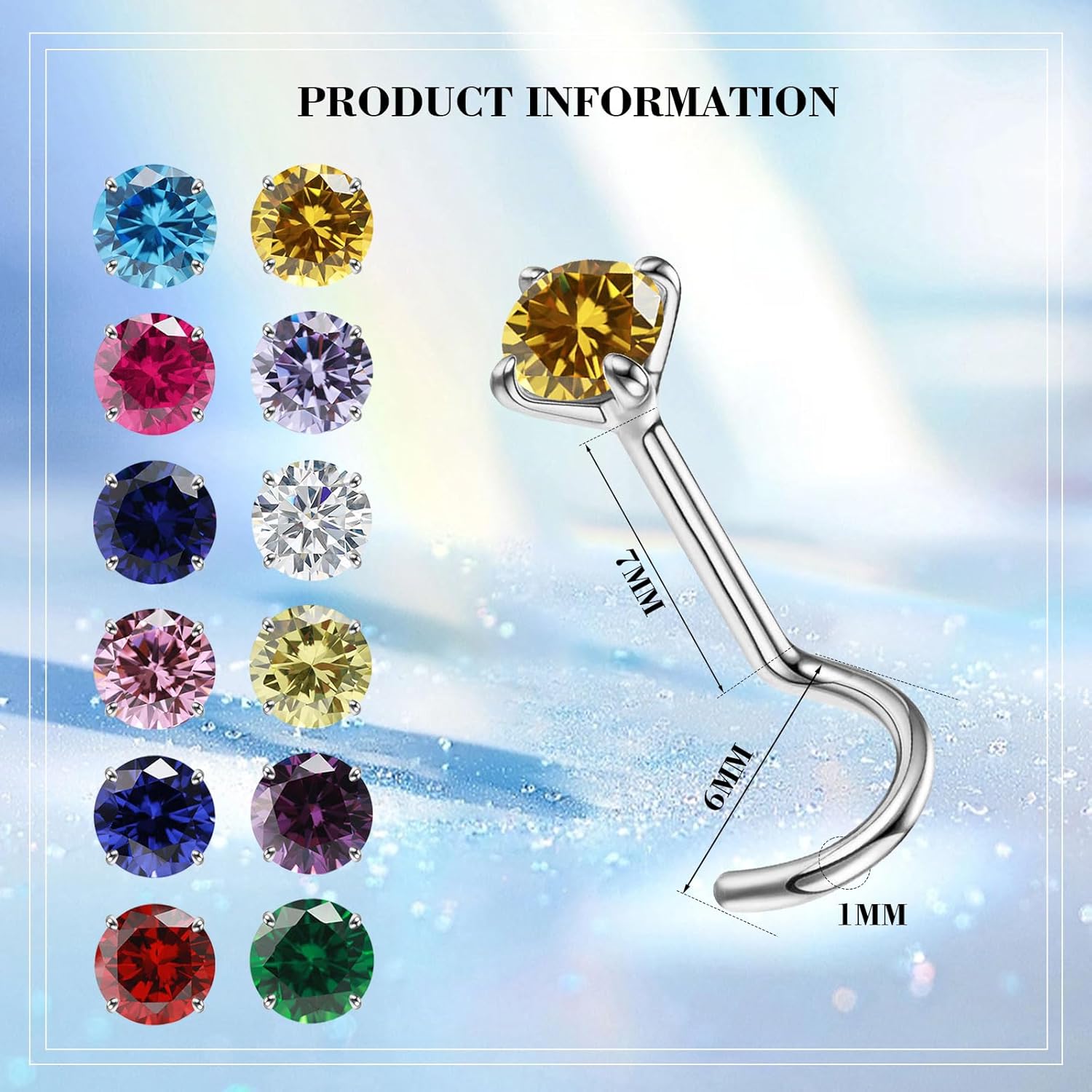 Small Birthstone Nose Stud, 20G Nostril Solid 3mm Round CZ Nose Piercing Jewelry for Women Men Hypoallergenic Gold Nose Ring Stud with Tiny CZ Diamond - Image 5