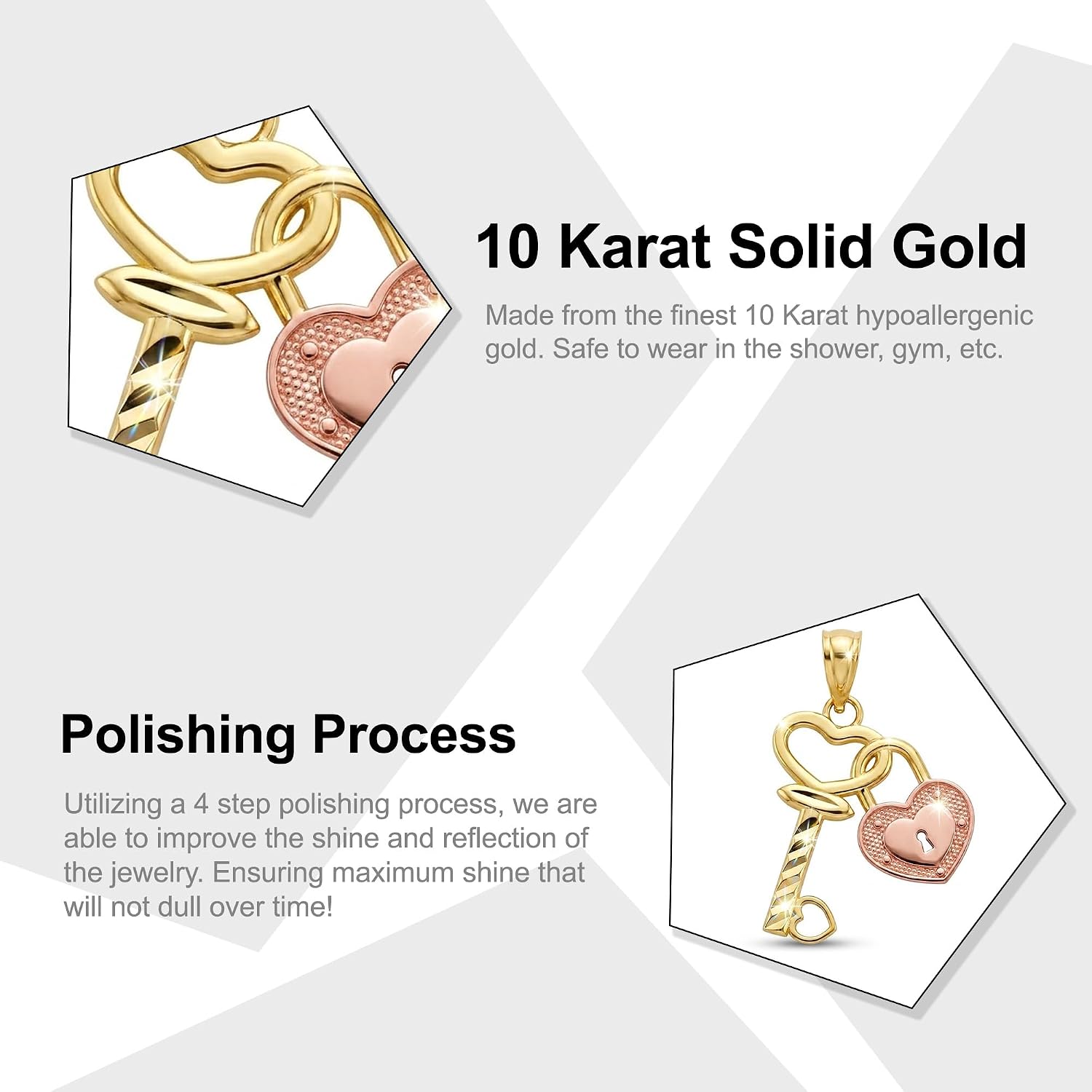 Gold Lock and Key Heart Charm - 10 Karat Solid Gold - Key Pendant - Locket Pendant