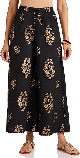 Amazon Brand - Myx Women's Relaxed Fit Mid Rise Palazzo (Available in Plus Sizes)