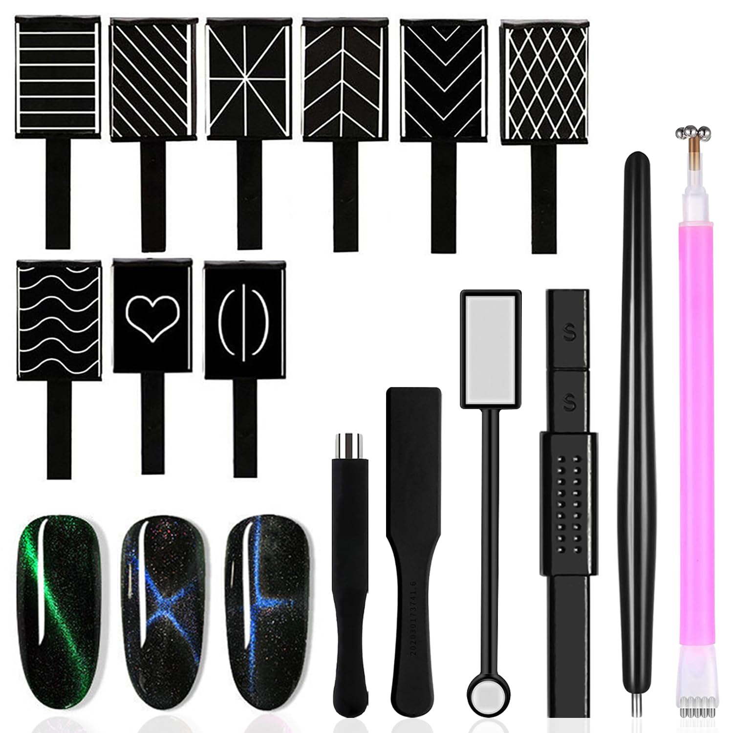 YECIRALA 15 Pieces Nail Magnets Tool Set For Cat Eye Nail Polish Magnet Plate Wand Magnetic Pen Double Ended Magnet Wand Magnet Stick For Diy Gel Polish Nail Art Designs Magnets SET1