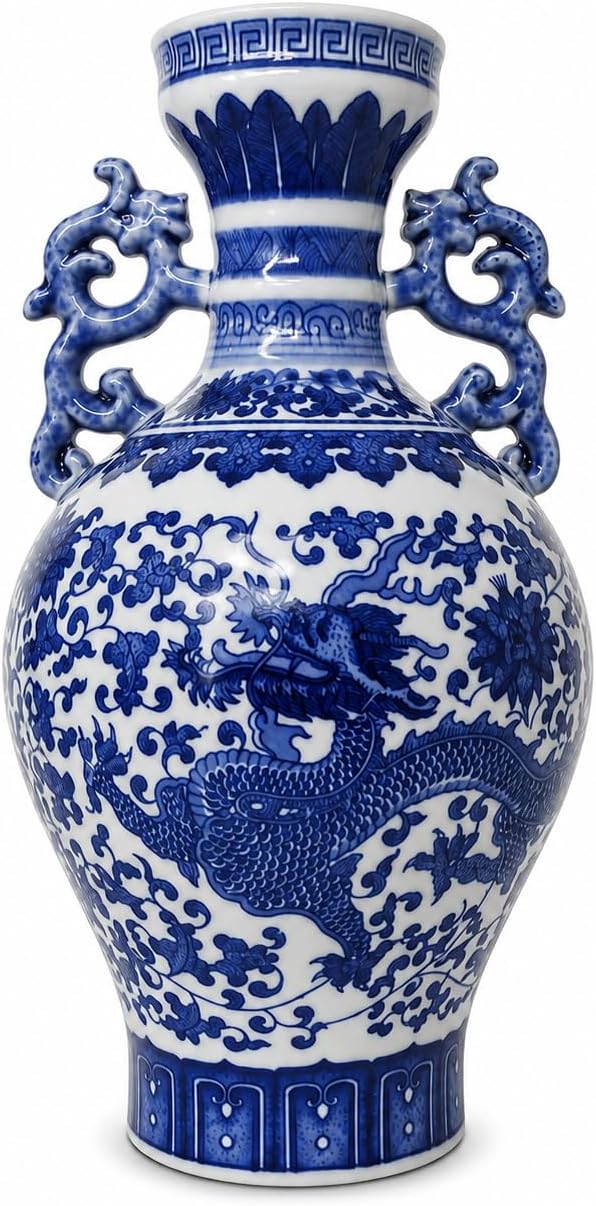 Classic Blue and White Dragon Porcelain Vase, Jingdezhen, China (Blue Dragon)