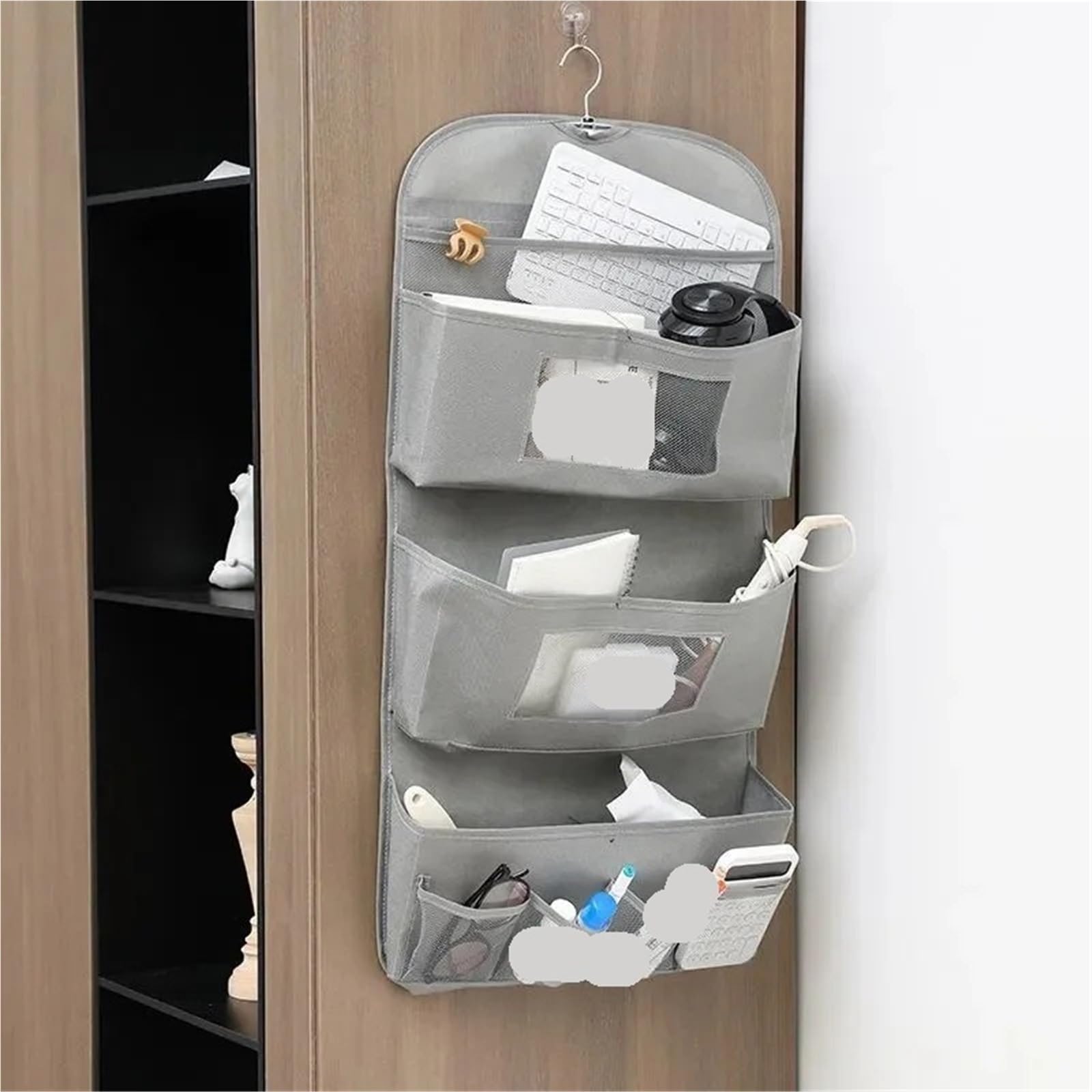 portaoggetti da Appendere Organizer portaoggetti sospeso a 3 Livelli, in Tessuto Non, con Porta Posteriore, Montato a Parete, for Biancheria Intima, Calzini, Multitasche