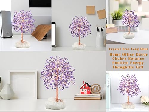 Miniatura 4 de MASGEMES Árbol de la vida con piedras preciosas, citrino natural con base de cuarzo transparente de fila, cristales curativos de chakras, energía