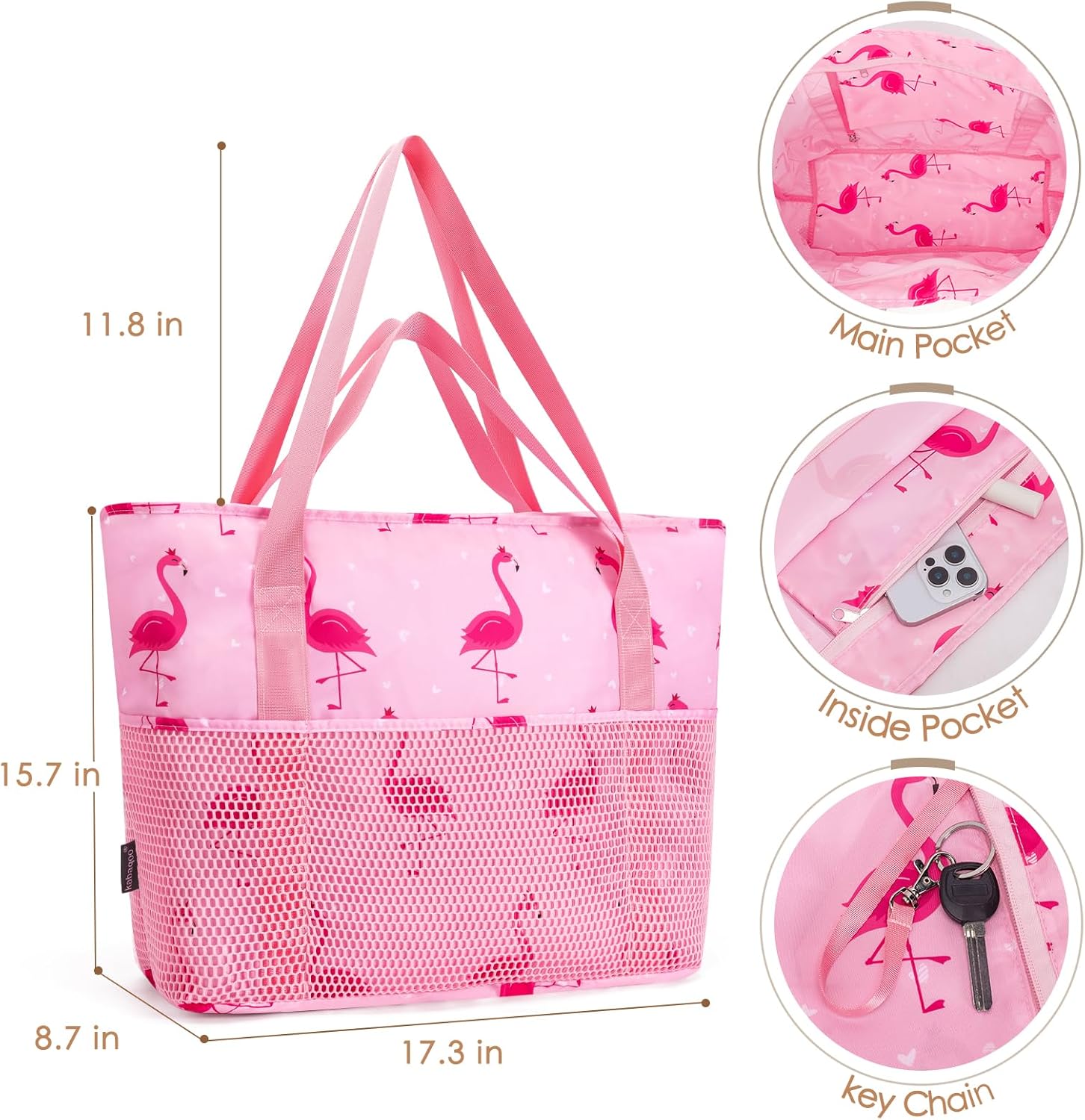 KABAQOO Large Beach Bag Waterproof Sandproof Tote Bag for Women with Zipper & Mesh Pockets for Pool Swim Travel Everyday - Image 5