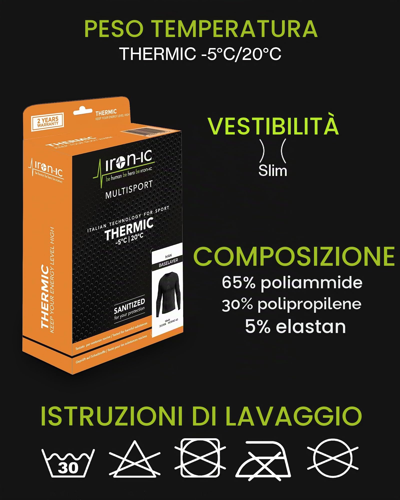Iron-Ic - T-Shirt Uomo Maniche Lunghe Thermic Seamless con Struttura Antivento Traspirante - Fitting Slim Compression - Art. 201664