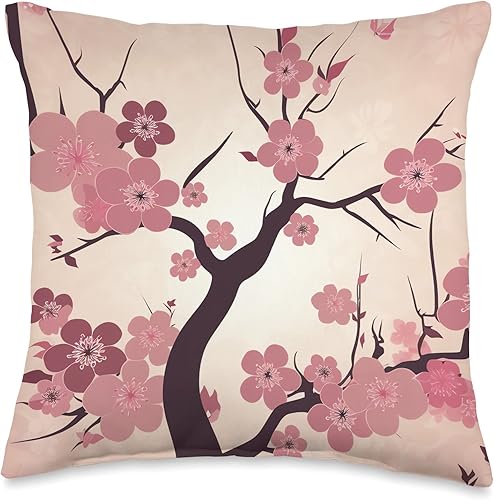 Zen Petals Sakura Studios Enchanting Floral Whispers Captivating Cherry Blossom Art Throw Pillow, 16x16, Multicolor