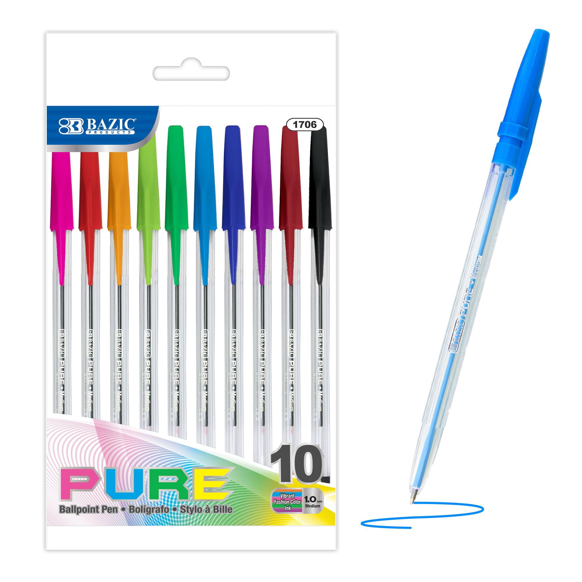 BAZIC PRODUCTS Ballpoint Pens 1.0mm Medium Tip 10 Count