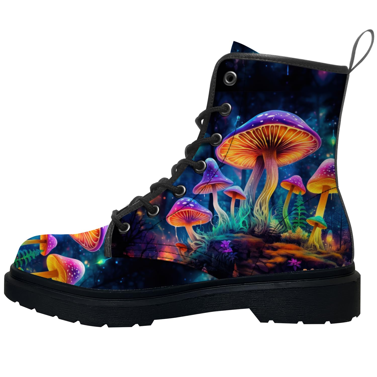 Mushroom Boots for Women Men Combat Boots PU Leather Lace-up Ankle Booties Gifts for Her Him