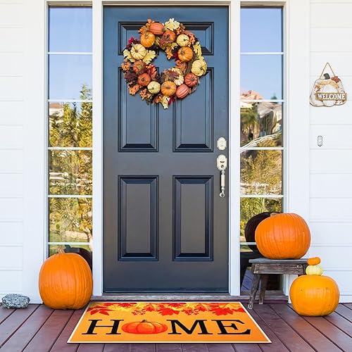 Miniatura 5 de Geelin Tapete de bienvenida de gnomo de otoño, 3 piezas, tapete de bienvenida de calabaza de Halloween, tapete de goma antideslizante con parte
