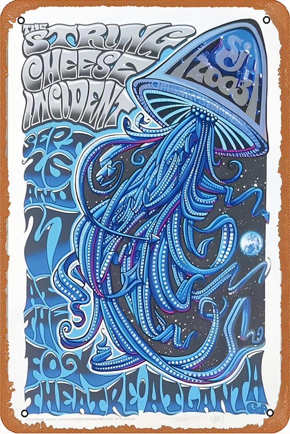 2003 String Cheese Incident - Atlanta Silkscreen Concert Poster Metal Tin Sign Vintage Plaque for Home Coffee Wall Decor 8x12 Inch