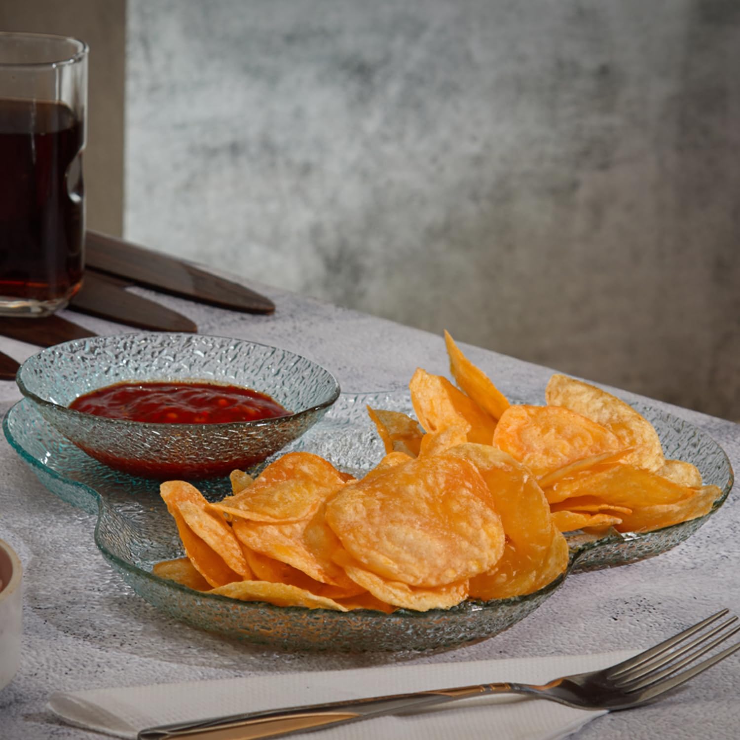 Designer Glass Serving Set of Platter & Bowl | Beautiful Platter with Dip Bowl Glass Serving Platter for Dinnerware, Crockery and Dining