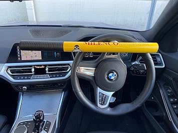 Milenco High Security Yellow Car Steering Wheel Lock Design Sold Secure Gold Approved Car Van Anti Theft High Visibility Metal Wheel Lock with 4Tress Non Slip Car Dash Mat 4T-ML-0499