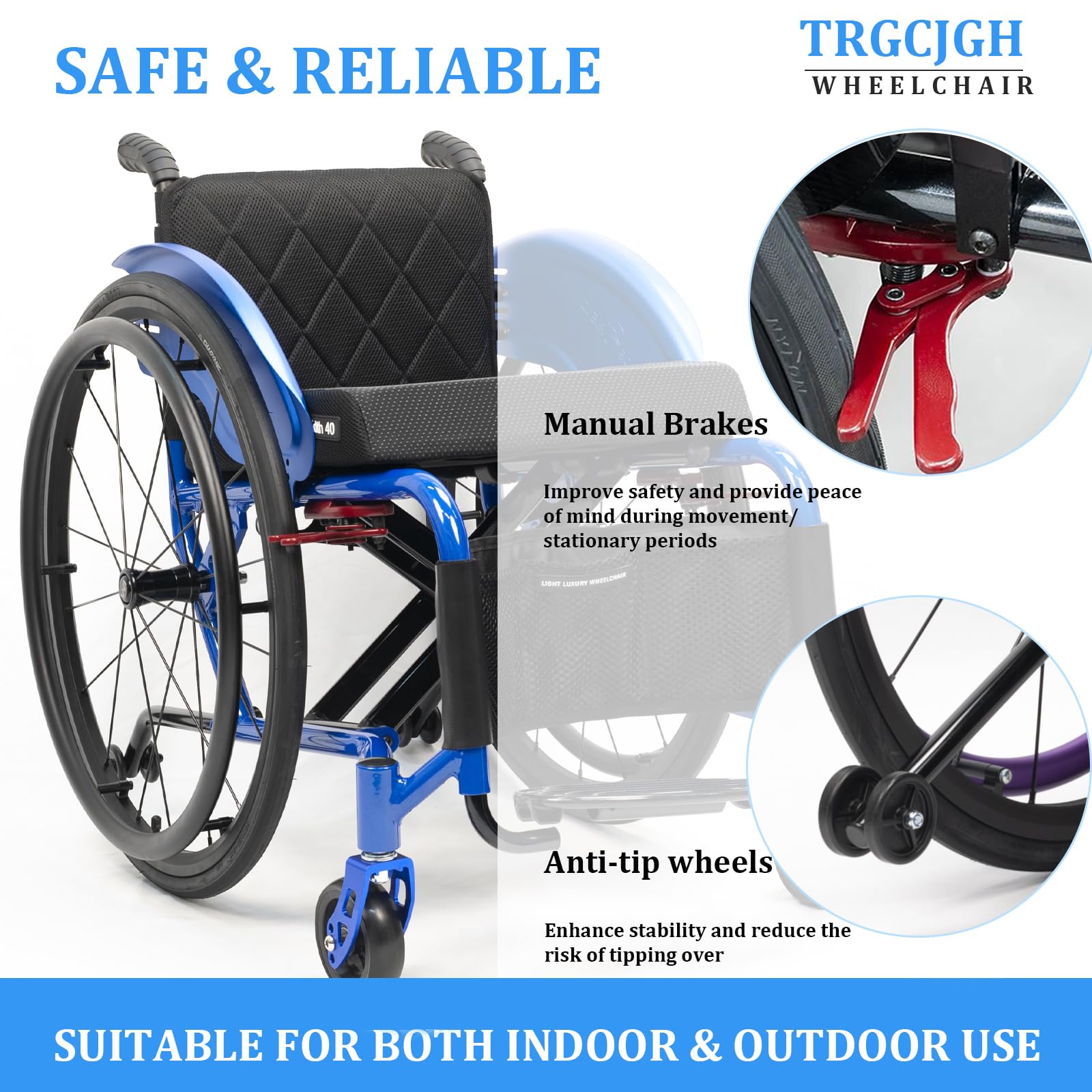 Sedia a rotelle Pieghevole, Carrozzina per disabili, Manuale, Cintura di Sicurezza, Leggera, Poggiapiedi Pieghevole(42cm/16.5in Seat,Black)