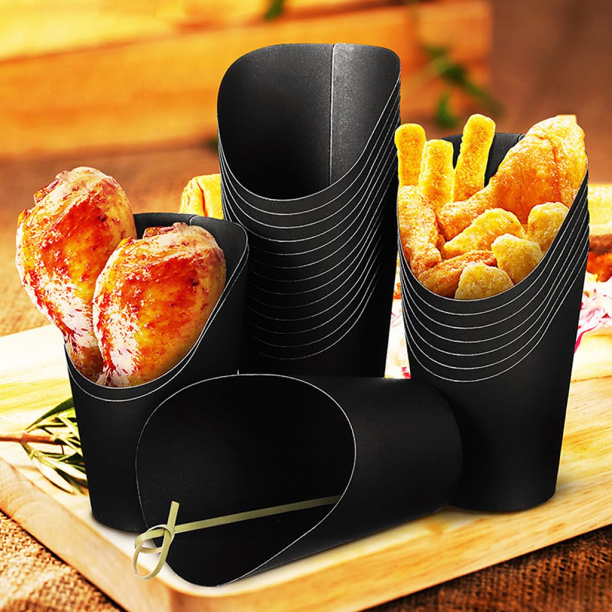 PRETYZOOM 50pcs Daily Use French Fry Holder Insulated Snack Container Appetizer Cups Charcuterie Cup Charcuterie to Go Containers Party Out Boxes Waffles Small Snack Holder Black Paper