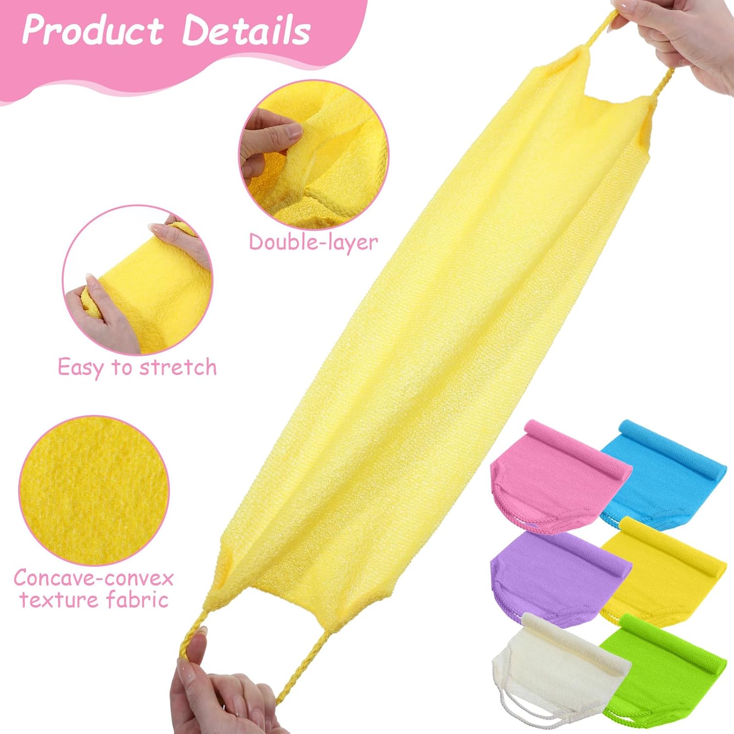 12 Pcs Exfoliating Back Scrubber for Shower with Handles Nylon Back Exfoliator Washers Stretchable Pull Strap Exfoliating Loofah Washcloth for Women Men Body Deep Cleaning Massages