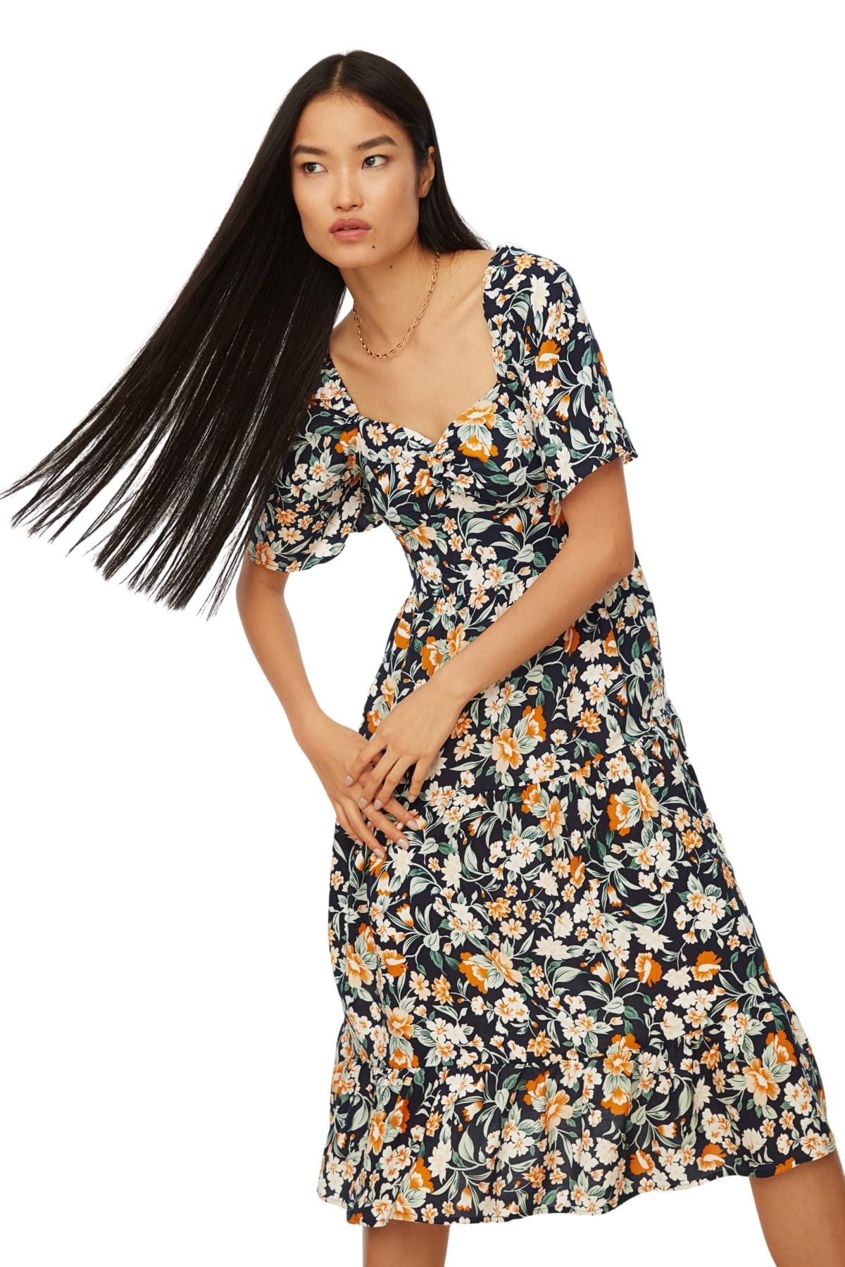 Trendyol Women Midi A-Line Regular Fit Woven Dress, Women Midi A-Line Abito In Tessuto Dalla Vestibilità Regolare Donna, Navy Blue