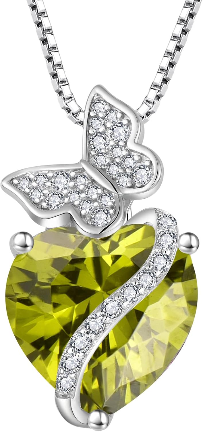 Butterfly Necklace 925 Sterling Silver Birthstone Necklace Created Gemstone Heart Jewelry Gifts for Women