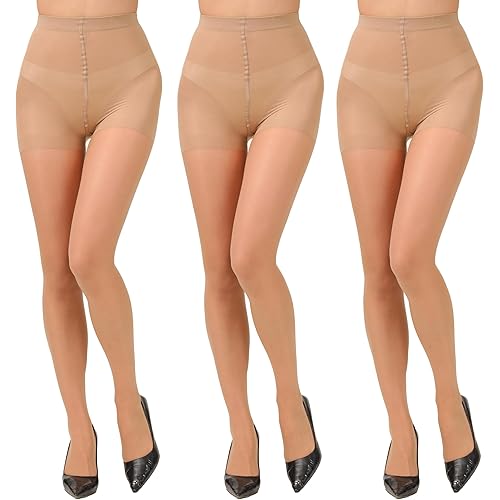 Paralinda 3 Pairs Women's 20D Pantyhose with Control Top and Reinforced Toes