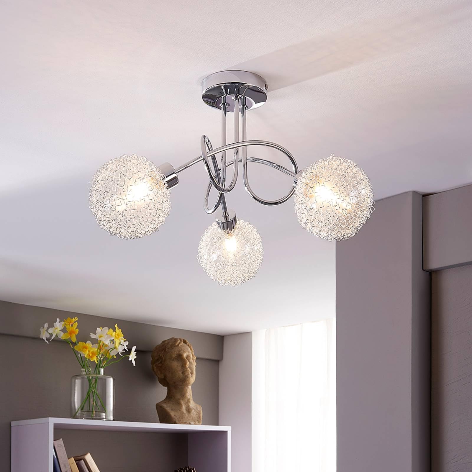 Lindby lámpara de techo en plata, cromo plafón | lámpara de salón, g9, 3 bombillas, moderno, vidrio para pasillo, sala de estar, salón, dormitorio, comedor
