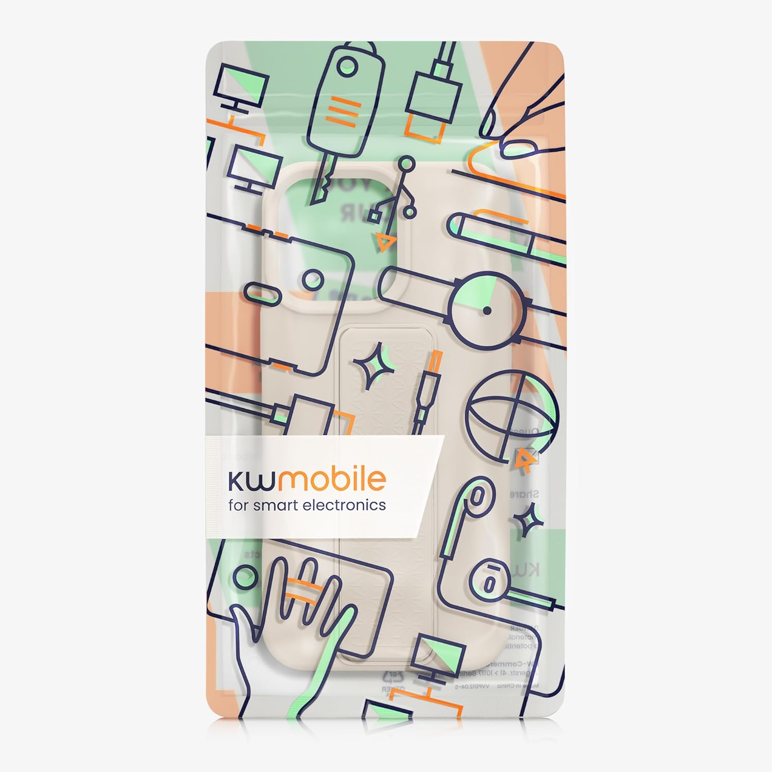 kwmobile Case Compatible with Apple iPhone 16 Pro - Case with Hand Strap and Stand Soft TPU Silicone Coating - Cream - Image 7