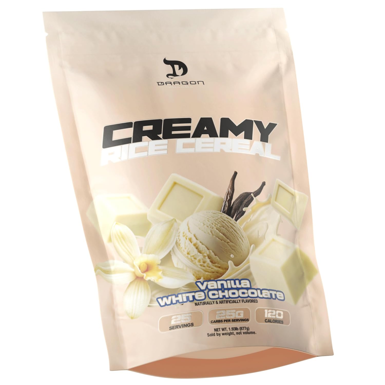 Dragon Pharma Creamy Rice Cereal, Gourmet Taste, Delicious Hot Cereal, Ready in Seconds, 25g Carbs (25 Servings, Vanilla White Chocolate)