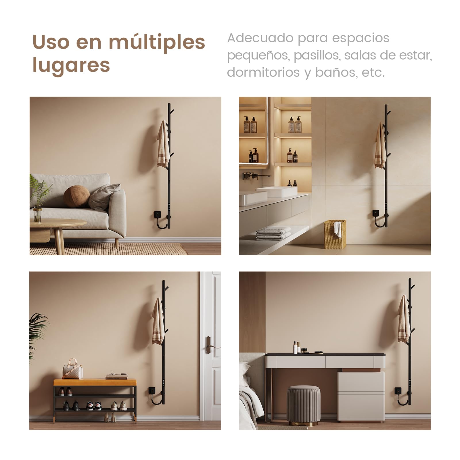 EMKE Toallero Eléctrico de baño, Diseño de toallero eléctrico con Barra, Control de Temperatura Inteligente, toallero Calefactor con 6 Ganchos, Negro
