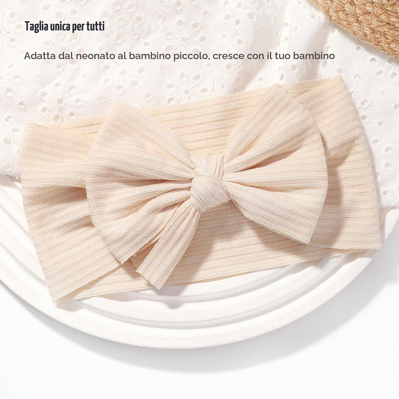 4 Pezzi Fasce Bambina Neonata,Fascia Neonato in Cotone,Elastica Fascette Per Capelli Per Fiocchi,Fascia Per Turbante,Accessori per Bambina Neonata 0-3 Anni(Rosa/Bianco/Beige/Pesca)