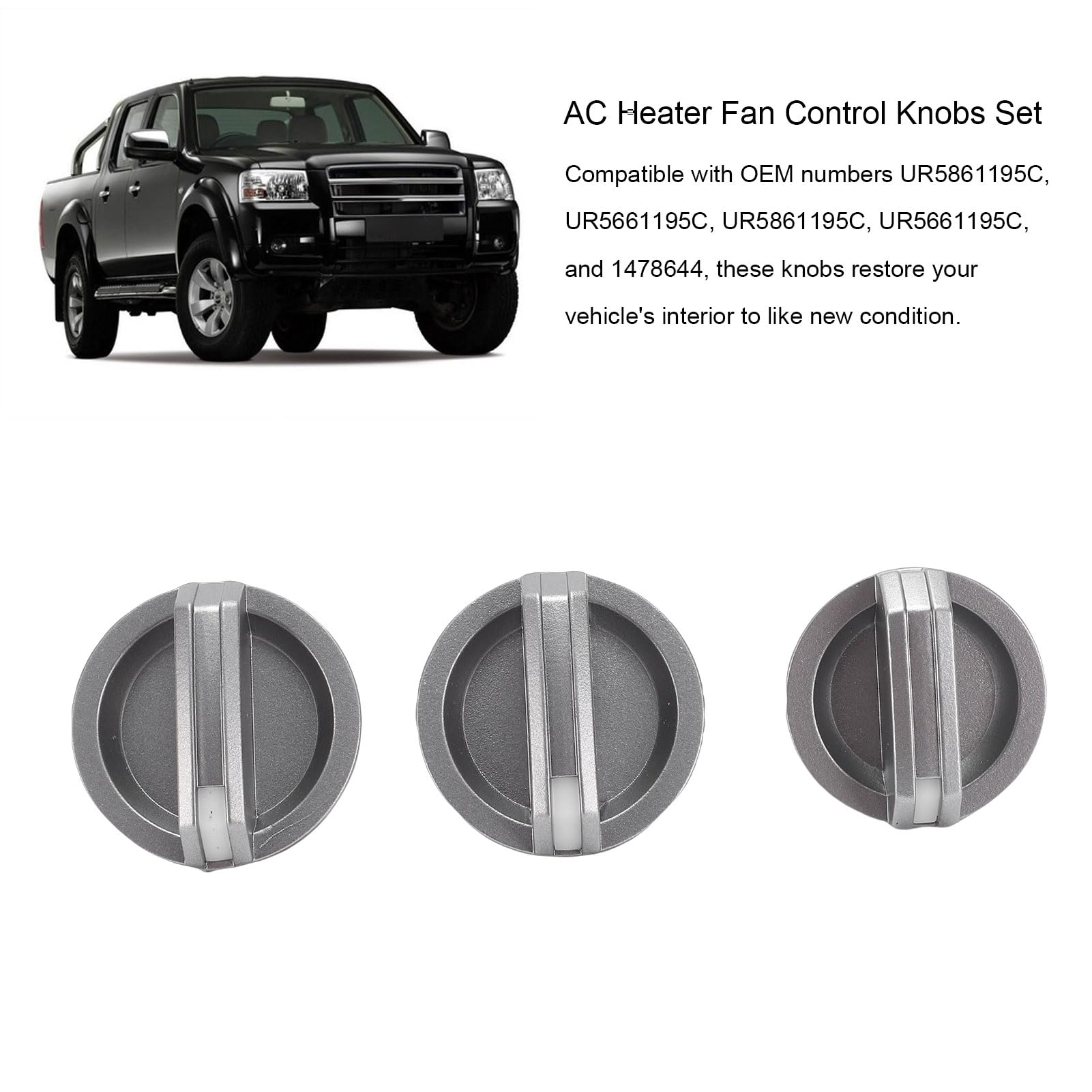 3-teilige AC-Heizungslüfter-Bedienknöpfe UR5861195C für PJ PK mit BT-50 2006–2011, Auto-Temperatur-Einstellknopf