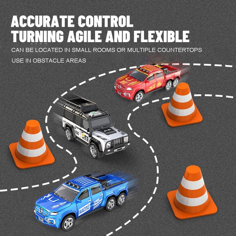 1/64 RC Car Alloy Off-Road Small Remote Control Car 2.4GHZ RC Trailer with Lights USB Rechargeable Three Speed Adjustable Gifts for Christmas Birthday (6601B with Trailer)