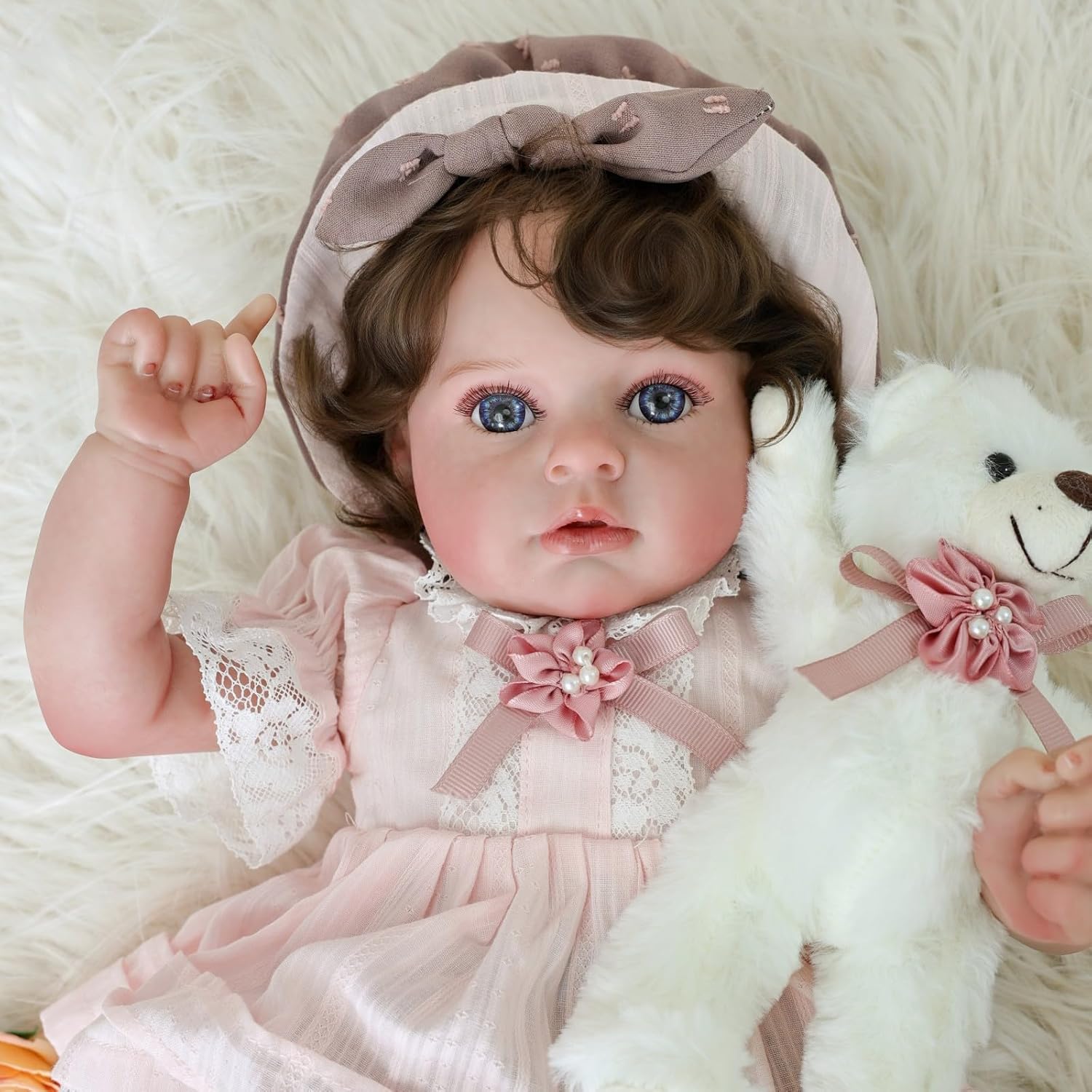 20inch Big Vinyl ＆ Fabric Lifelike Reborn Baby Doll, Black/White Newborn Doll with Cute Dress, Realistic Baby Doll with Magnetic Pacifier for Gifts, Name Stella (Pink Skirt)