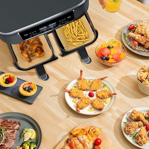 Miniatura 10 de BYKITCHEN Forros para freidora de aire Ninja Dual Air Freider, juego de 120, forros rectangulares desechables para freidora de aire compatibles con