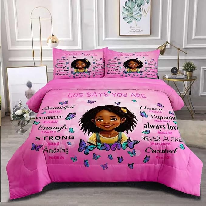 GRAT TIOC Black Girl Comforter Set Twin for Kids Teens,God