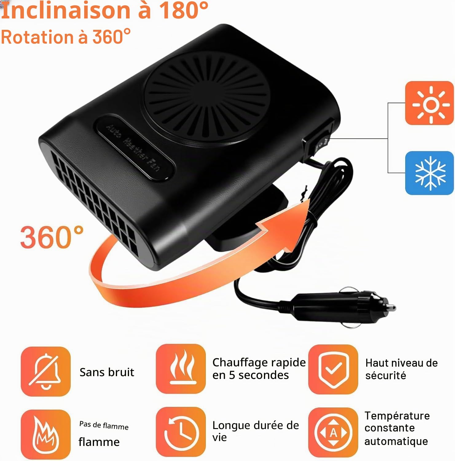 Chauffage de Voiture, Portable 12V 200W pour l'hiver Anti-buée dégivreur, Chauffage Rapide, pour Pare-Brise Prise dans l'allume-Cigare de la Voiture