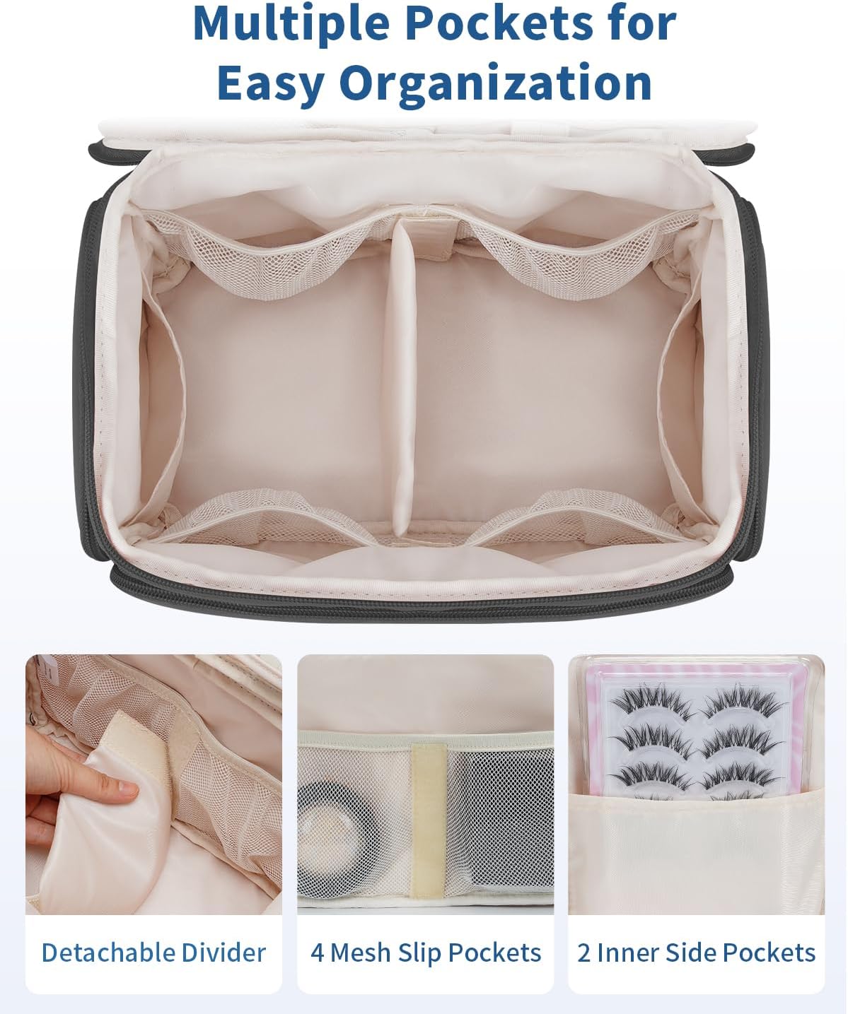 WANDF Travel Toiletry Bag for Women, Wide-open Large Makeup Bag with Handle, Puffy Makeup Organizer for Toiletries, Cosmetics, Accessories, Essentials (Black) - Image 3