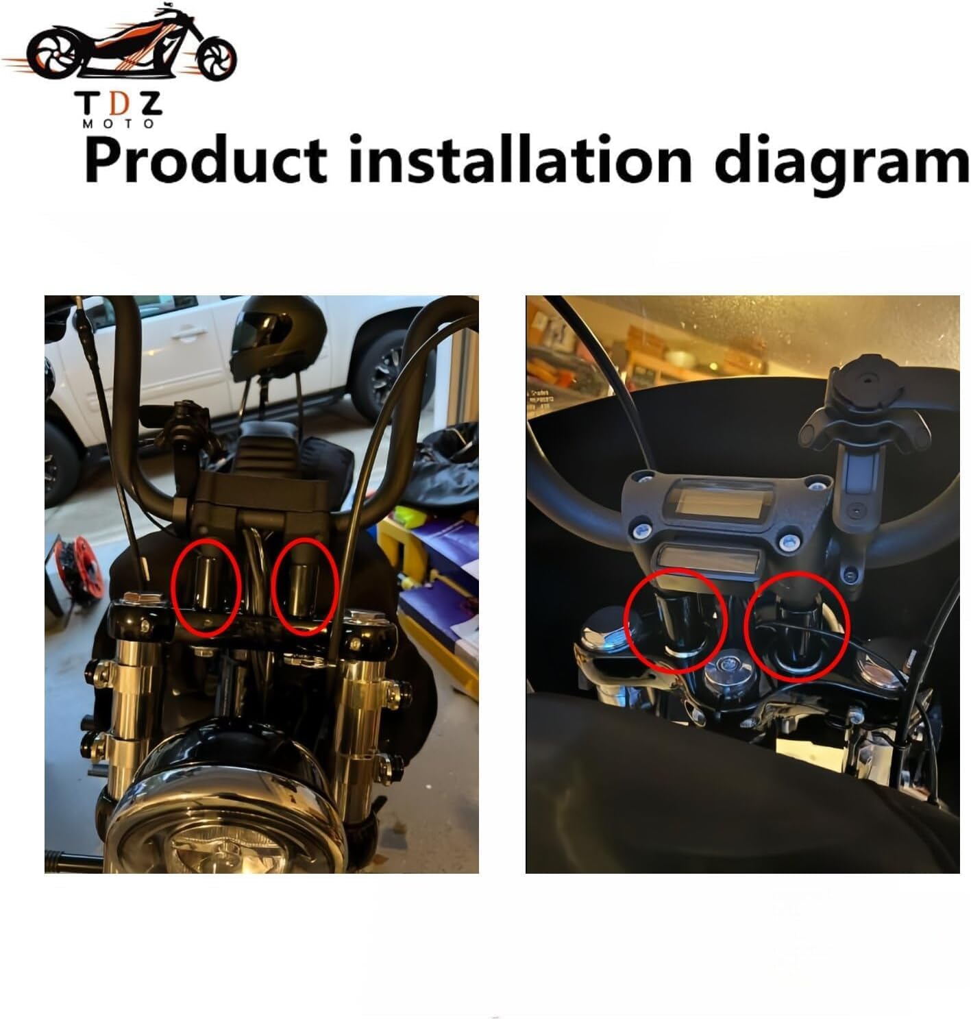 TDZ 1'' Inch Rise Handlebar Risers Extension For Harley 1-1/4'' Handlebars Black Motorcycle Spacers(Black)